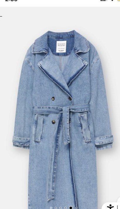 BNWT Pull Bear Blue Long Denim Trench Coat