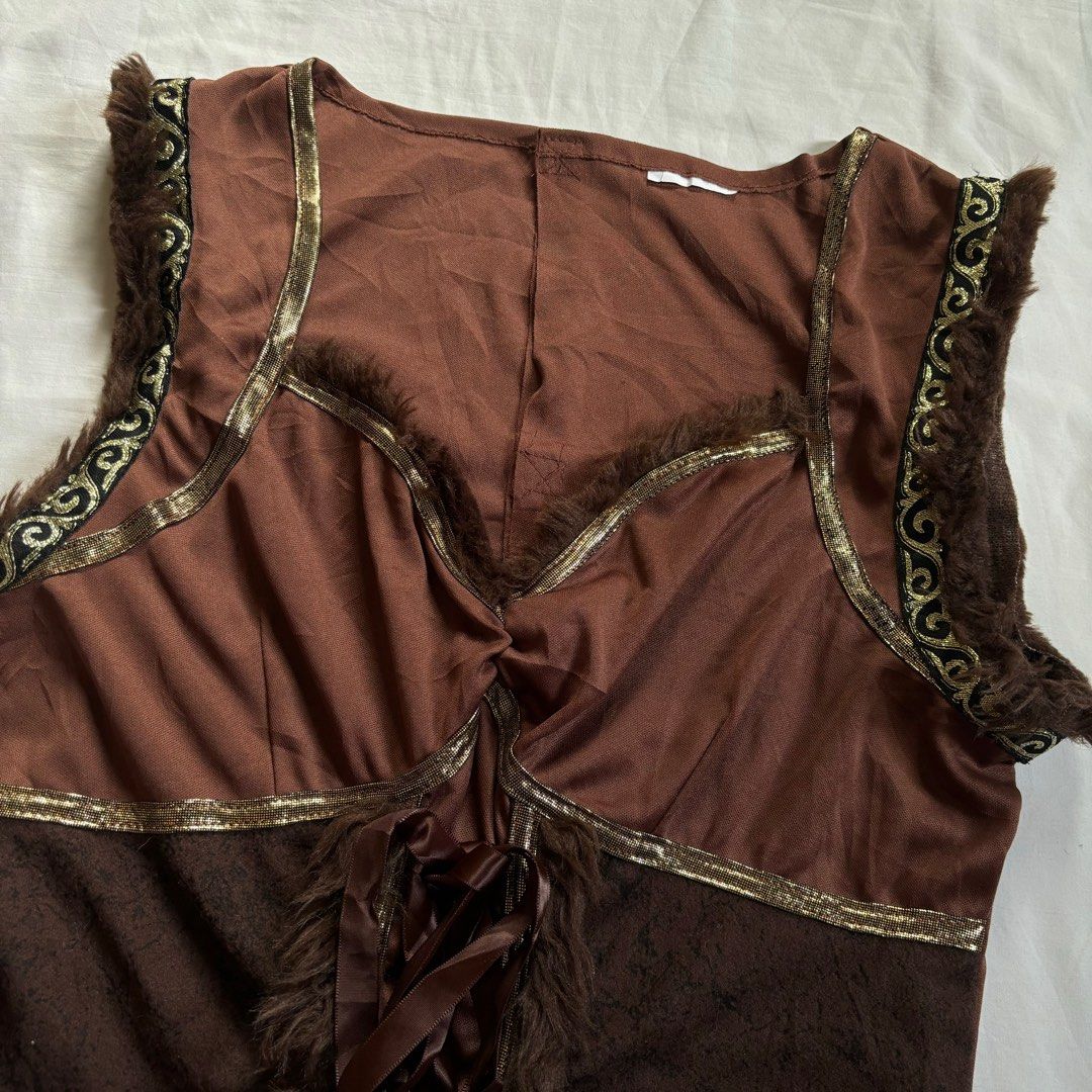 brown fur vintage fairycore grunge corset like top/dress, Women's