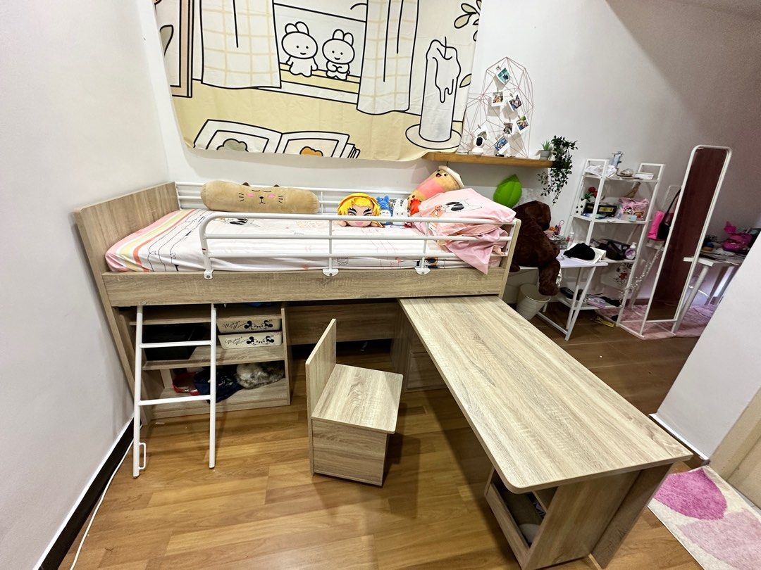 Loft bed with shop swing