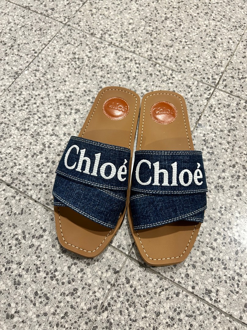 Chloe Woody Denim Flat Sandals Luxury Sneakers Footwear on