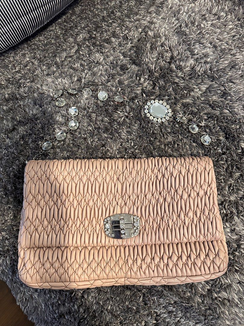 Miu Miu Cristal Embellished Matelasse Nappa leather shoulder bag