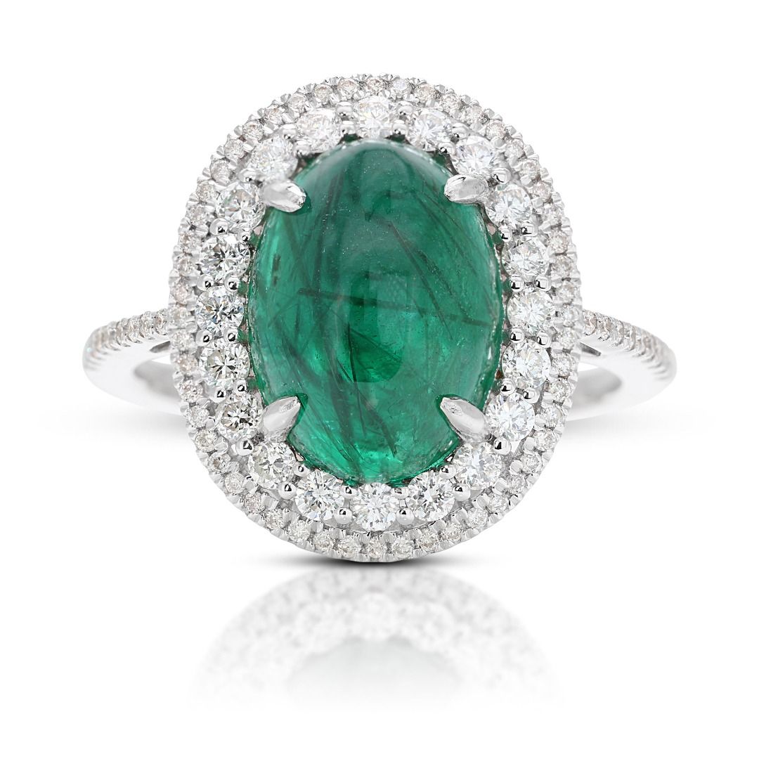 Dazzling 5.08ct Emerald Ring with Side Diamonds set in 18K White