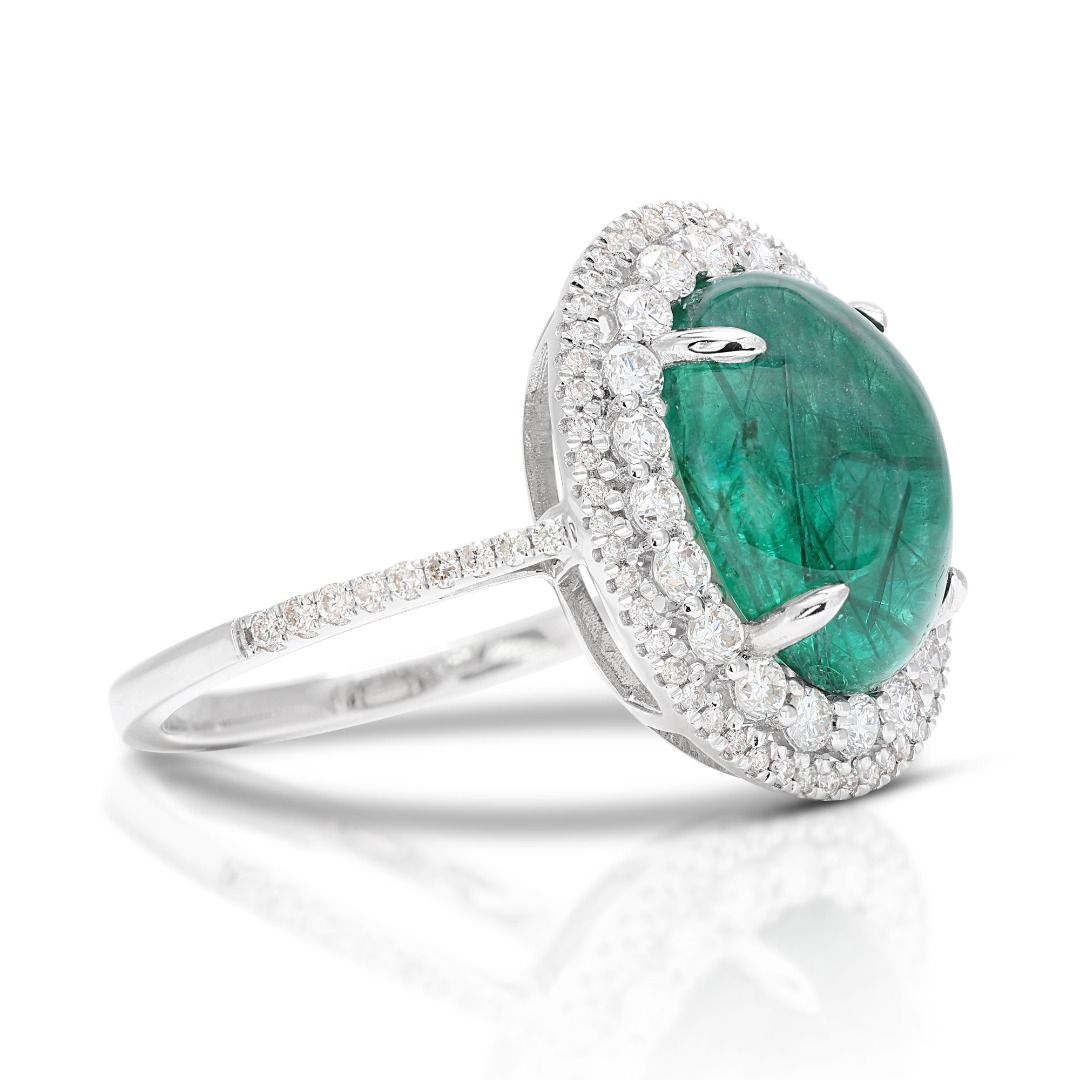 Dazzling 5.08ct Emerald Ring with Side Diamonds set in 18K White