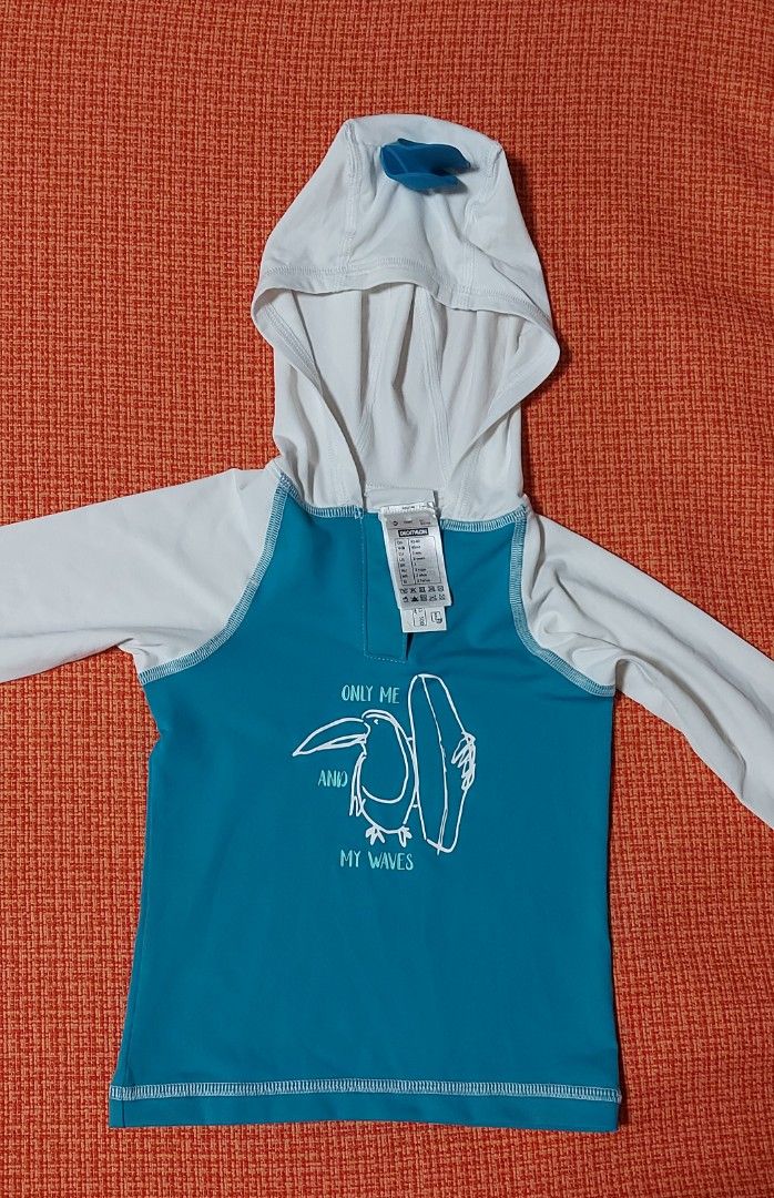Decathlon baby uv protection t shirt with hood turquoise
