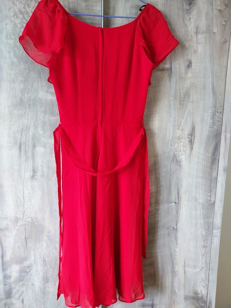 dorothy perkins red dress Red Heart Puff Sleeve Printed Jersey Midi Dress