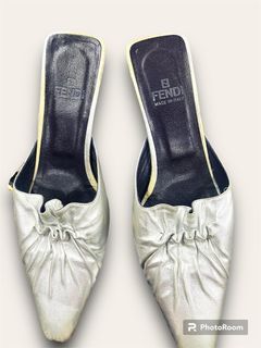 FENDI vintage mule heels silver leather size 37eu