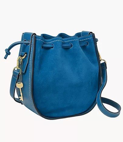 FOSSIL Blue Palmer Leather Drawstring Bag