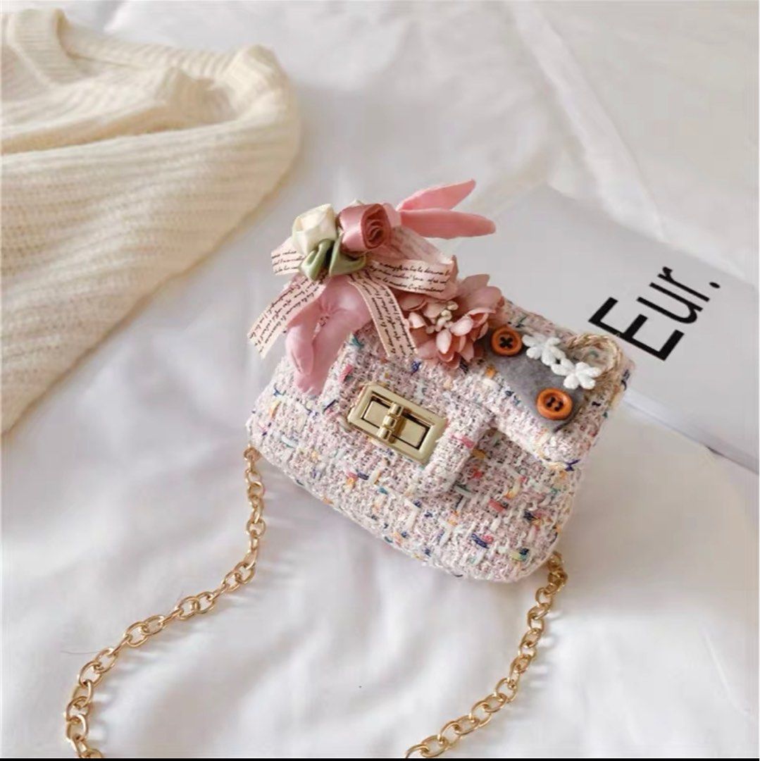 Girls Mini Sling Bag Tweed Chain Strap Rabbit Design Flower Design CNY Women s Fashion Bags Wallets Cross body Bags on Carousell