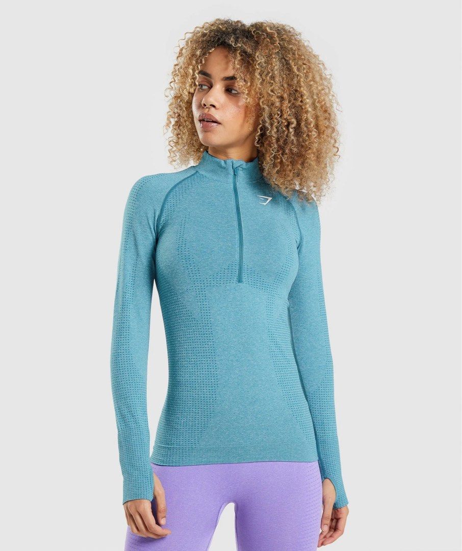 Gymshark Vital Seamless 2.0 1/2 Zip Pullover - Tahoe Teal Marl, Women's  Fashion, Activewear on Carousell