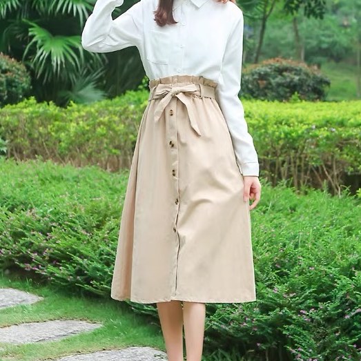 Green paperbag midi skirt online