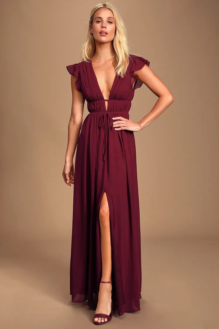 Lulus long shop burgundy dress