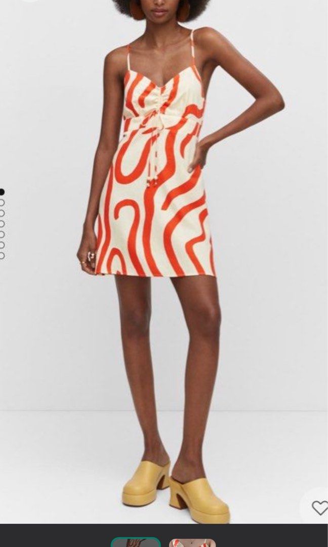 MANGO MNG orange printed linen dress, Women's Fashion, Dresses & Sets,  Dresses on Carousell