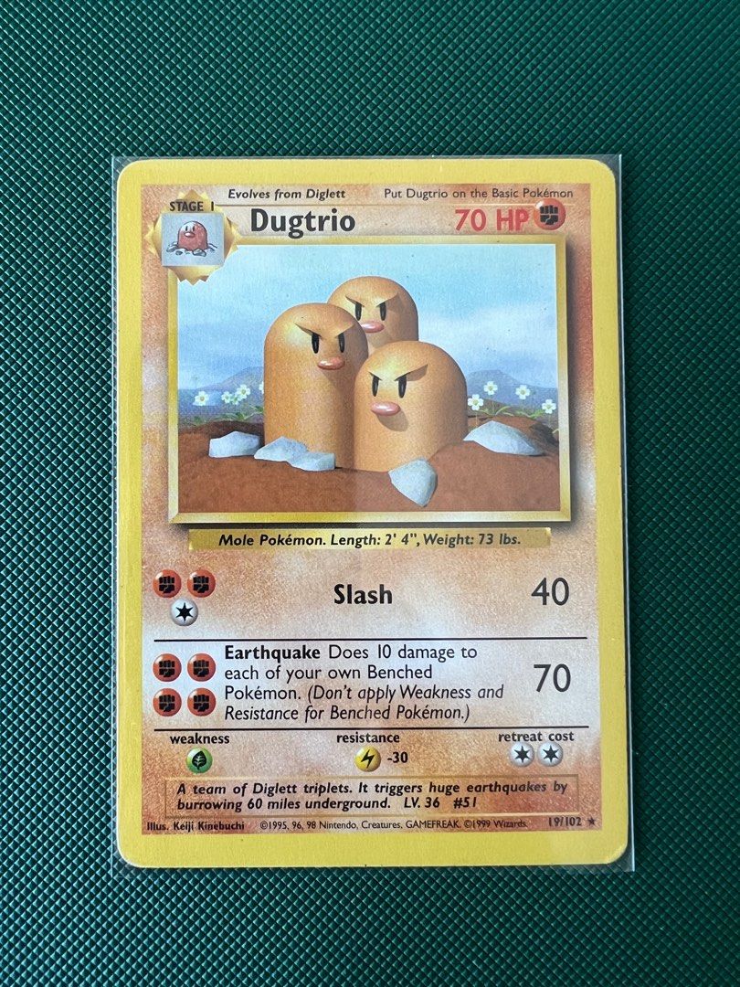 MODERATELY PLAYED Dugtrio Non-Holo Rare Vintage Pokemon Card 19/102,  Hobbies & Toys, Toys & Games on Carousell
