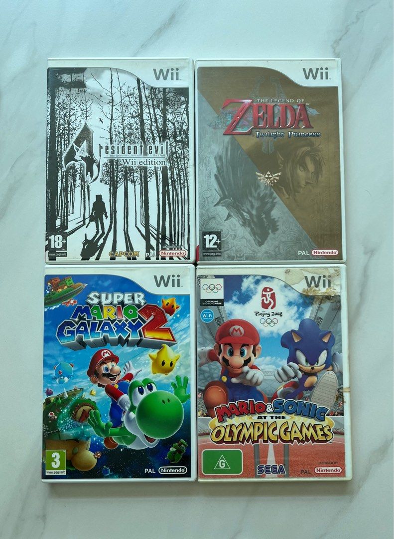 Nintendo Wii Games x 4 (Legend of Zelda, Resident Evil, Mario Galaxy 2,  Mario & Sonic ), Video Gaming, Video Games, Nintendo on Carousell