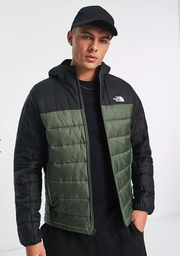 black and green north face puffer jacket