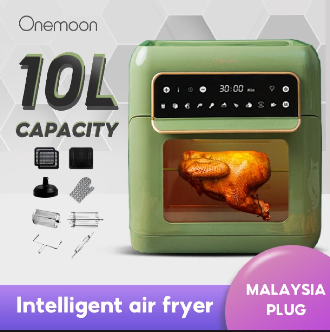Onemoon OA9 Electric Air Fryer Oven, 10L Large Capacity Air Fryer,  Multifunctional Air Fryer/Oven Non-Stick, Electric Cooker 1500W, 200°C Hot  Air Circulating, Intelligent Touch, Green