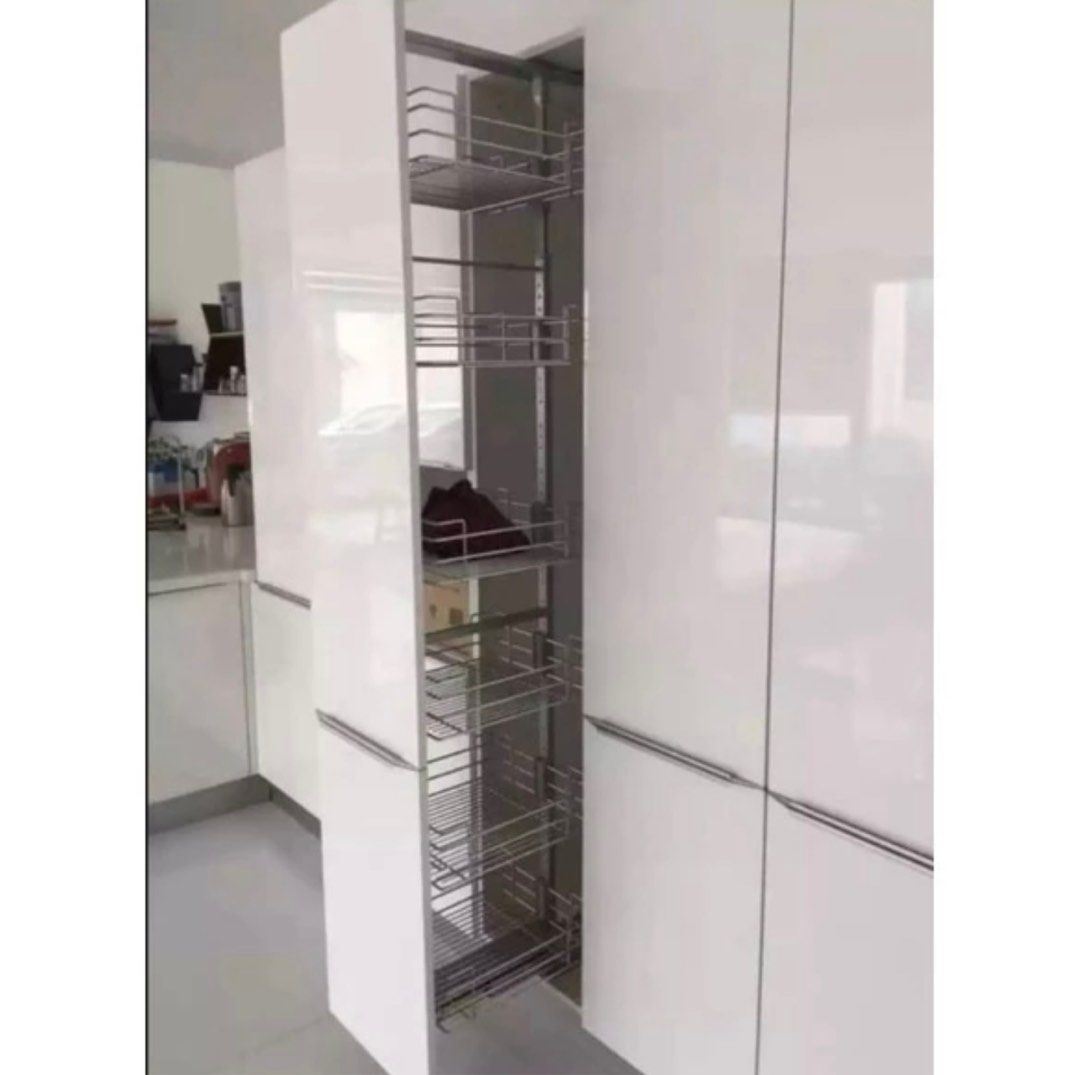 Pantry organizer pull out & swing type 304 stainless (Category: Storage Boxes & Baskets) located in Navotas City. Submitted by renzrobin88 (Listing ID 1282816944, Image 3). Description: 👉Kitchen Rack Organizer 👉pull out type pantry 👉swing type pantry 👉Basket is 304 stainless 👉Drawer guide / mechanism is Galvanize Iron 2 variation ***Pull out type 6 layers ***Swing type 12 layers (6 Layers sa door & 6 layers sa loob) Pull. Out type SIZE Heigh