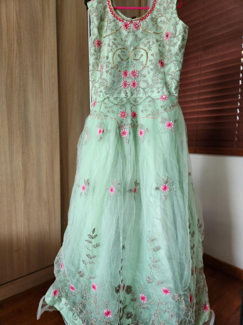 Pastel shade Pista green anarkali party dress festive dress