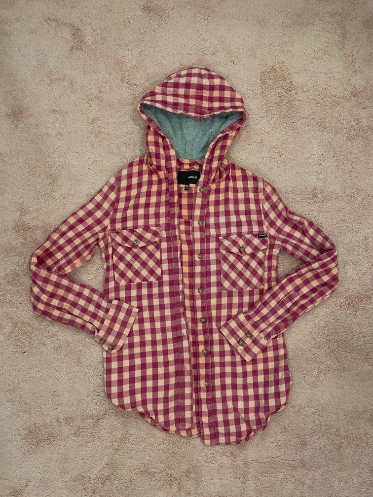 Pink checkered hoodie top