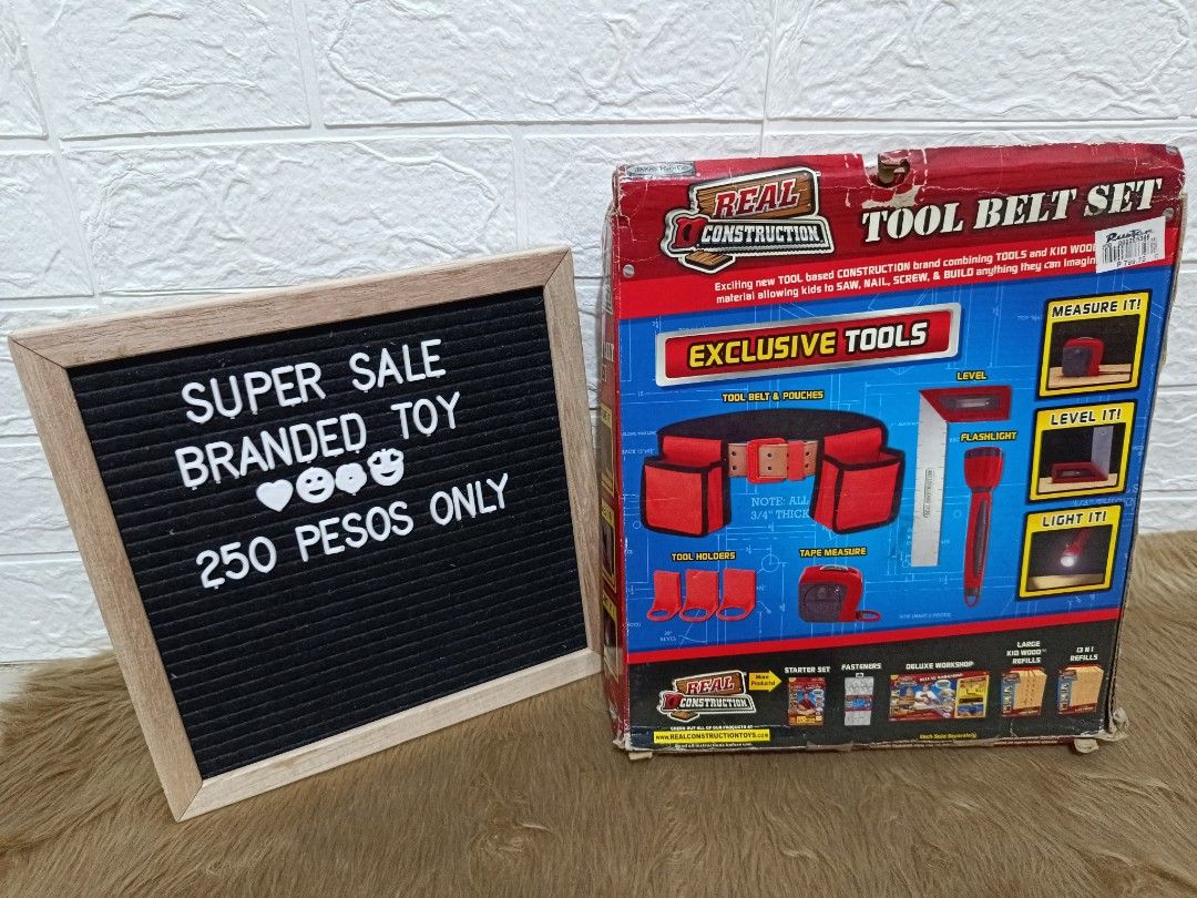 Real Construction Brand: Tool Belt Set (Category: Construction Tools & Equipment) located in Quezon City. Submitted by mhoniqvela04 (Listing ID 1282714588, Image 2). Description: Brandnew-Mall pull out Issue: Slightly dented box.
