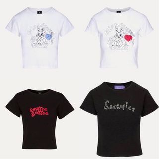 Realisation Par ✰ Mini Baby Tee Shirts in Red and Blue Bunny, Black Erotica and Elton John Sacrifice
