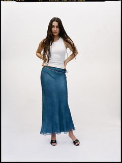 Realisation Par ✰ The Gigi in Denim Blue Silk Maxi Skirt