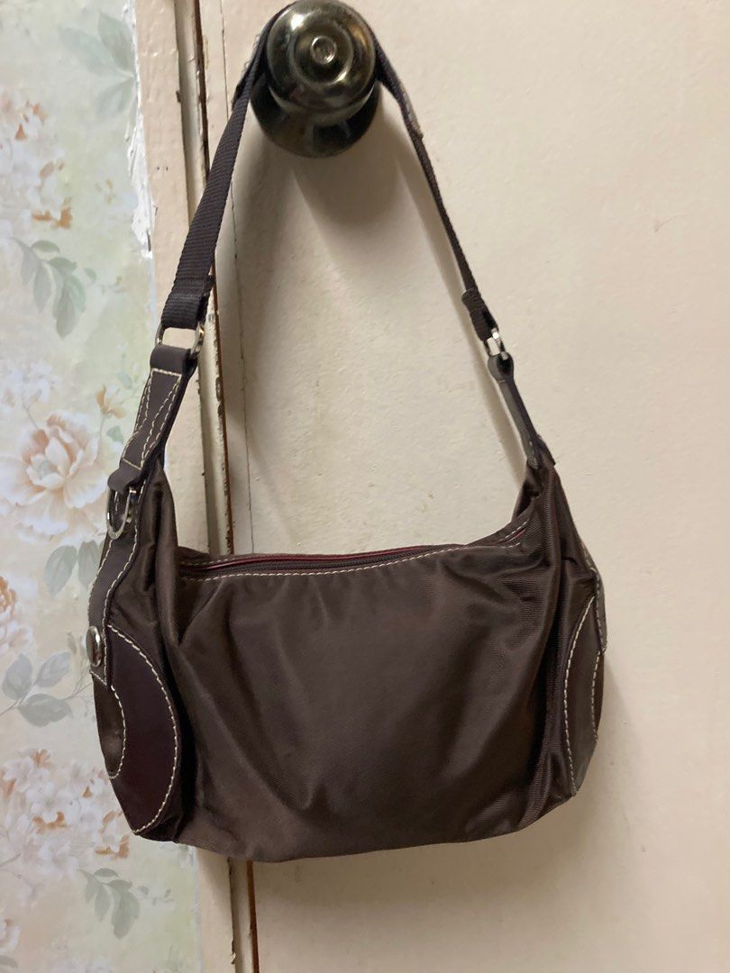 Sac Lancel Brown Nylon and Leather Small Miss Bowling Shoulder Bag Hobo handbag LANCEL PARIS