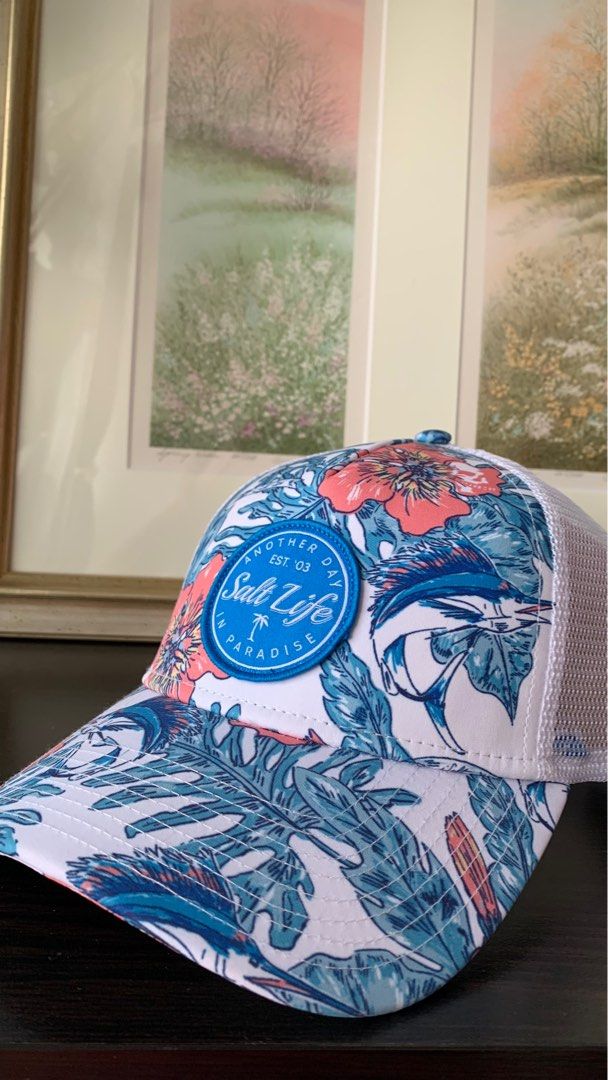 Salt Life Snapback Hat Cap Floral Blue Pink Blue