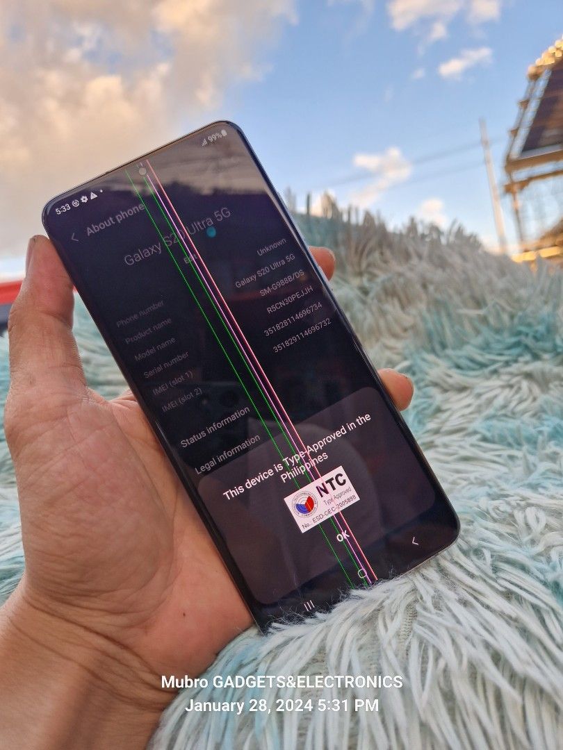 Samsung S20 ultra 5g (Category: Samsung) located in Quezon City. Submitted by mubrogadgets (Listing ID 1282671893, Image 3). Description: SAMSUNG S20 ULTRA 5G Issue lcd kita na sa picture 👉SUPER FLAGSHIP PHONE 👉5G NETWORK 👉100x zoom super linaw ng camerw 👉12gb ram Quick specs👇👇👇 👉Dynamic AMOLED 2X, 120Hz, HDR10+, 1400 nits (peak) 👉6.9 inches, 👉Exynos 990 (7 nm+) 👉Mali-G77 MP11 👉Fingerprint (under display, ultrasonic), 👉128gb 👉Samsun