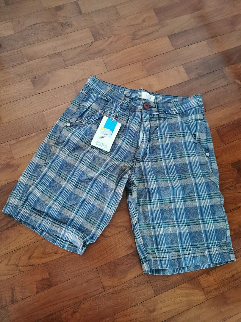 Mens elastic waist plaid sales shorts