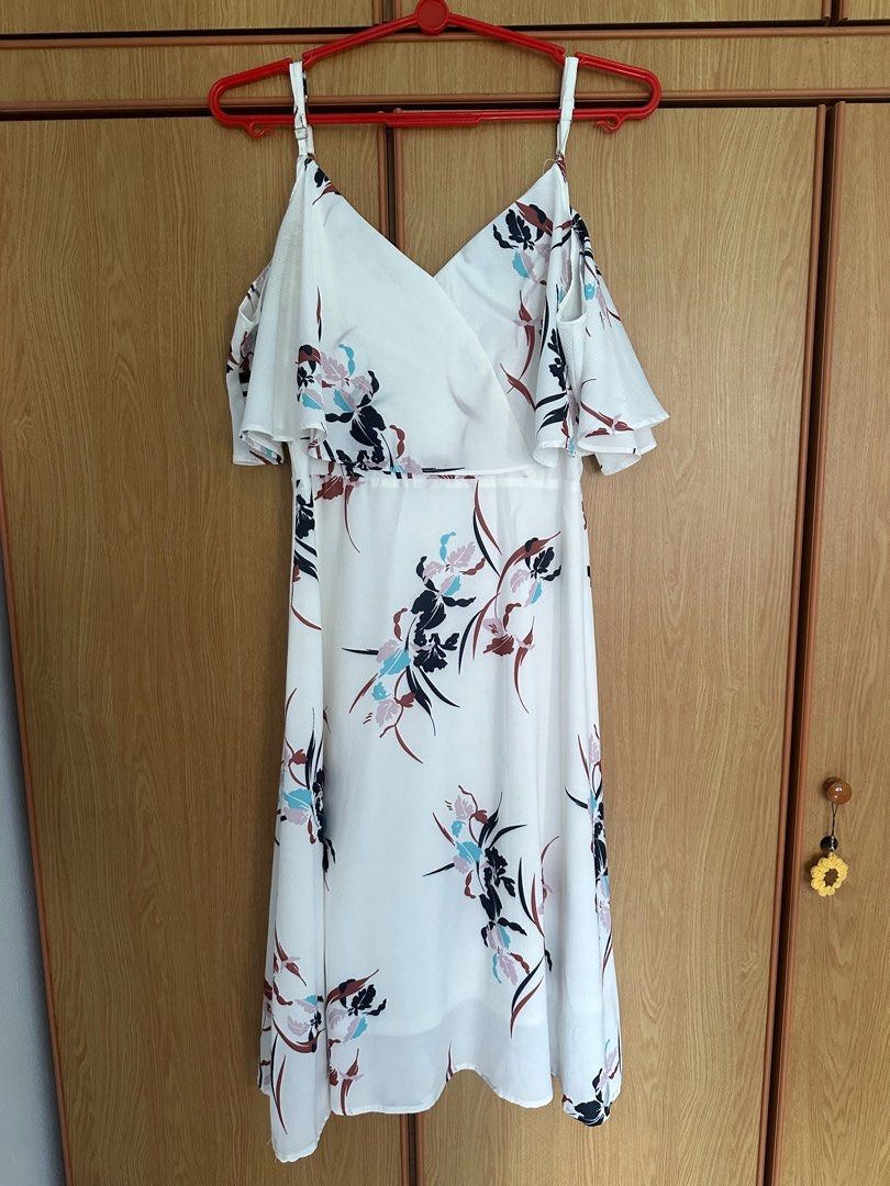 White floral dress off top the shoulder