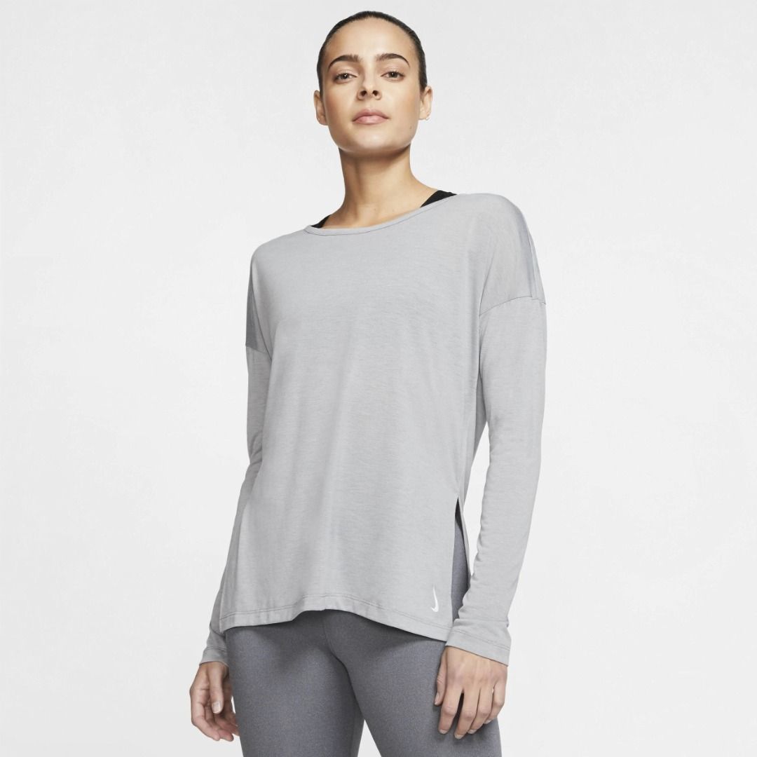 Women's Nike Yoga Long Sleeve Shirt Grey Size M, Women's Fashion