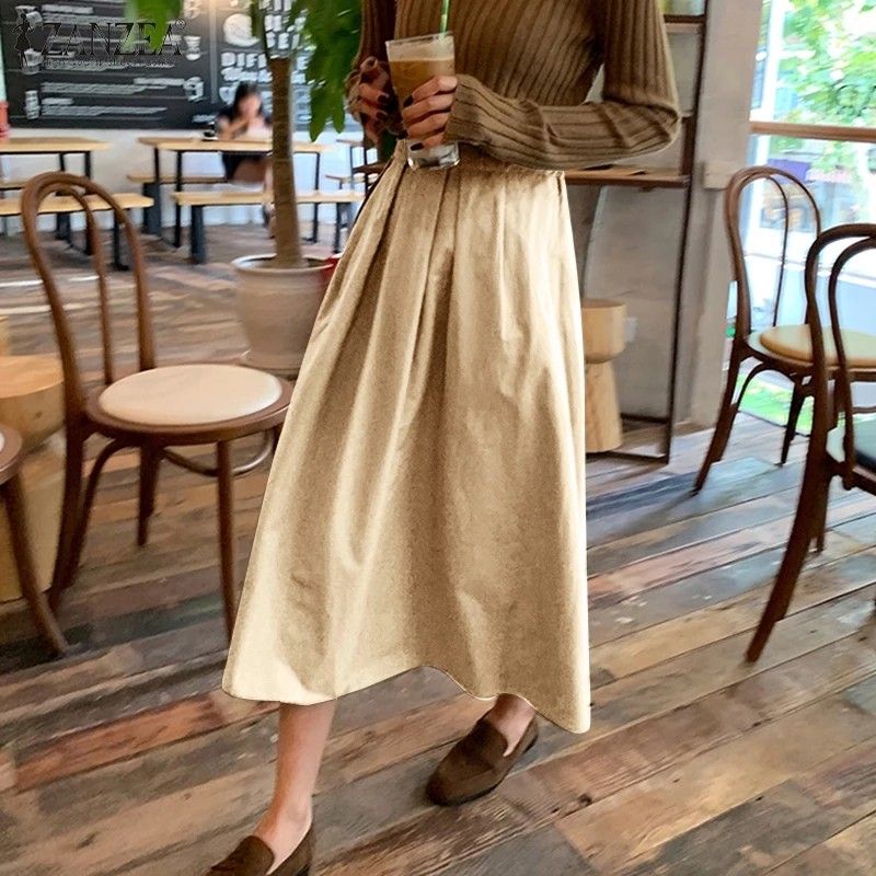ZANZEA Women Solid Elastic Waist Casual Ankle Length Maxi Skirt