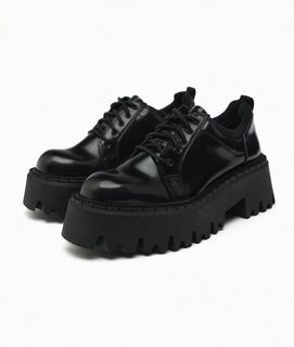 Zara Black Platform Chunky Oxford Shoes