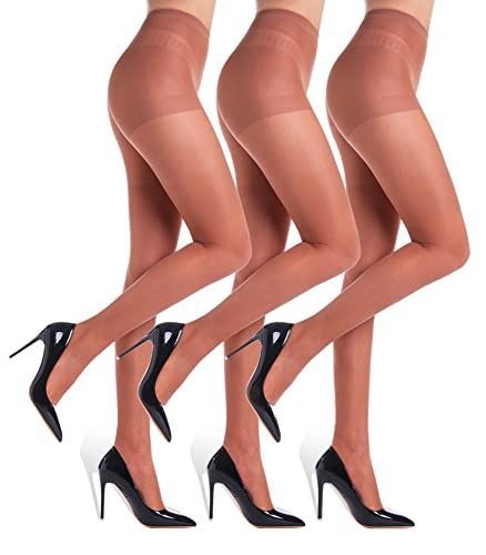 3 Pairs Women's Sheer Footless Tights, Cntrol Top Compression Pantyhose