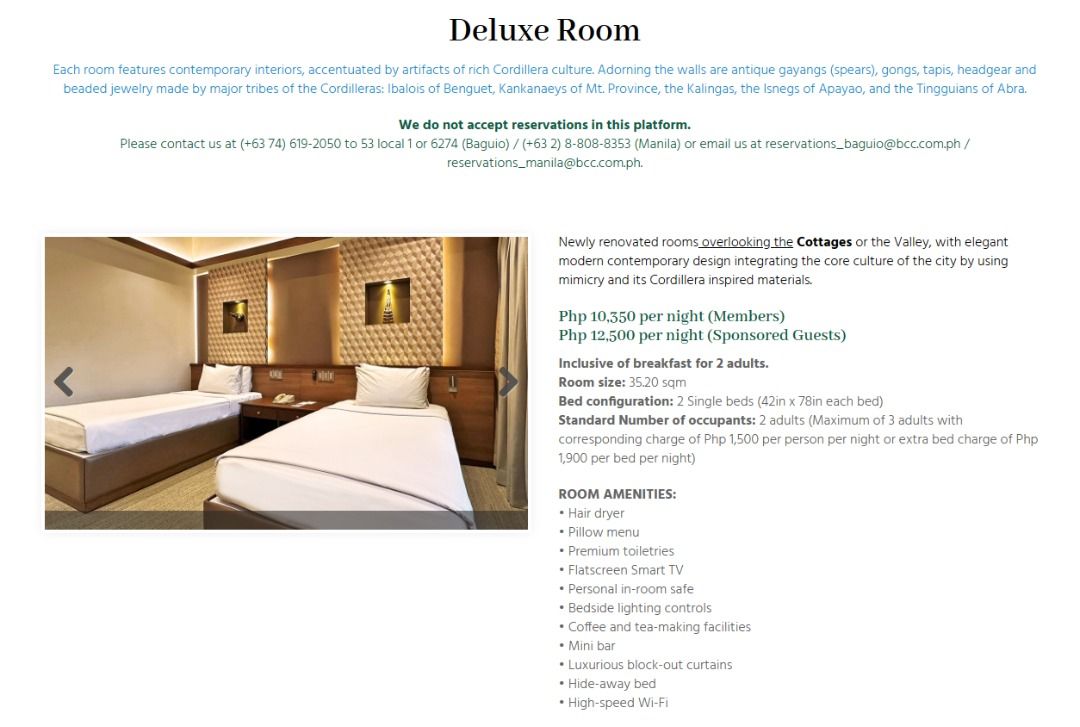 40% OFF ON BAGUIO COUNTRY CLUB E GIFT CERTIFICATES VOUCHERS DELUXE ROOM