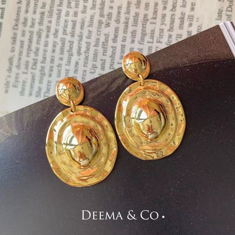 Afsoon Gold Hammered Oval Layered Earrings Women s Fashion