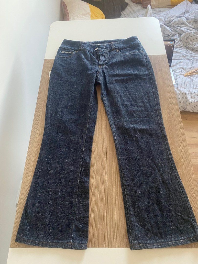 Dolce & Gabbana Dark Blue Cotton Flared Wide Leg Denim Jeans