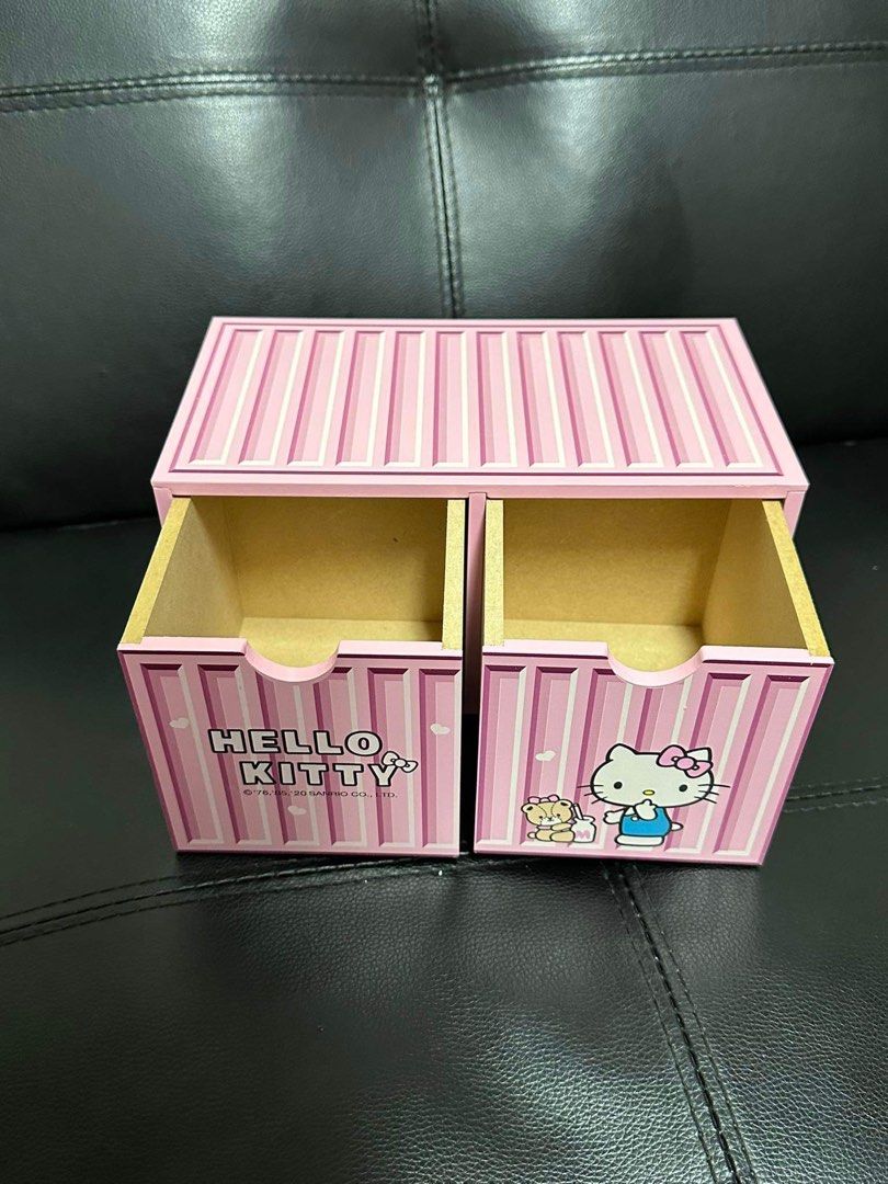 Authentic sanrio hello kitty pink wooden drawer (Category: Storage Boxes & Baskets) located in Manila. Submitted by mybeadshop (Listing ID 1276166111, Image 2). Description: 12x22x12cm.