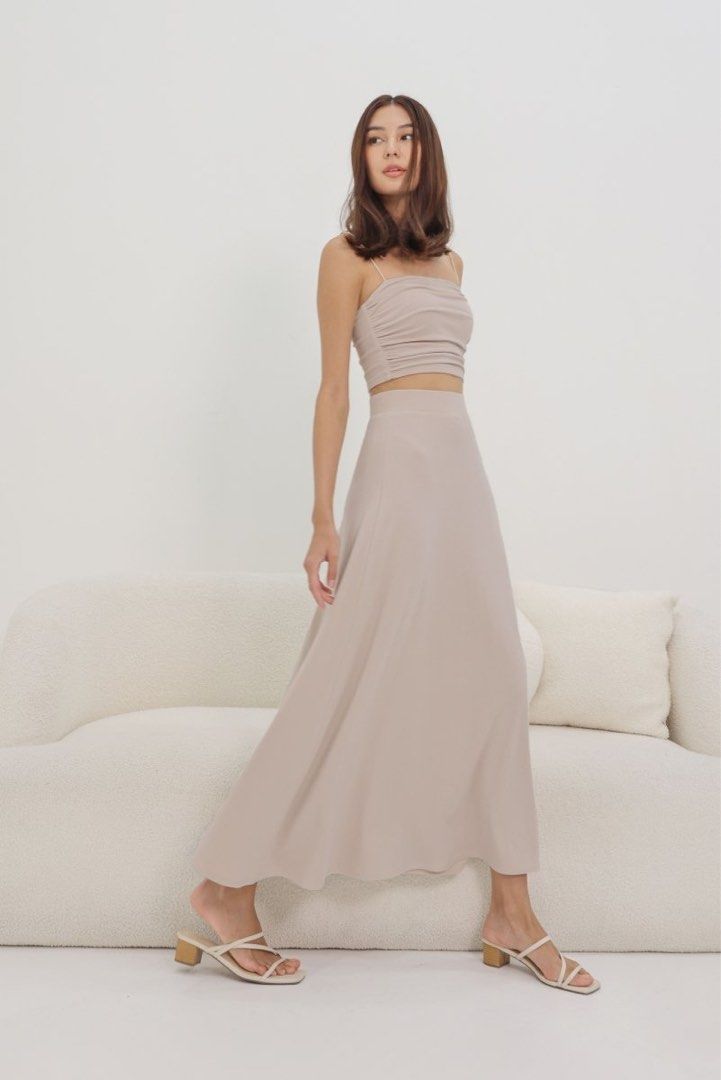 AVA COTTON JERSEY MAXI SKIRT PETITE ALMOND Women s Fashion