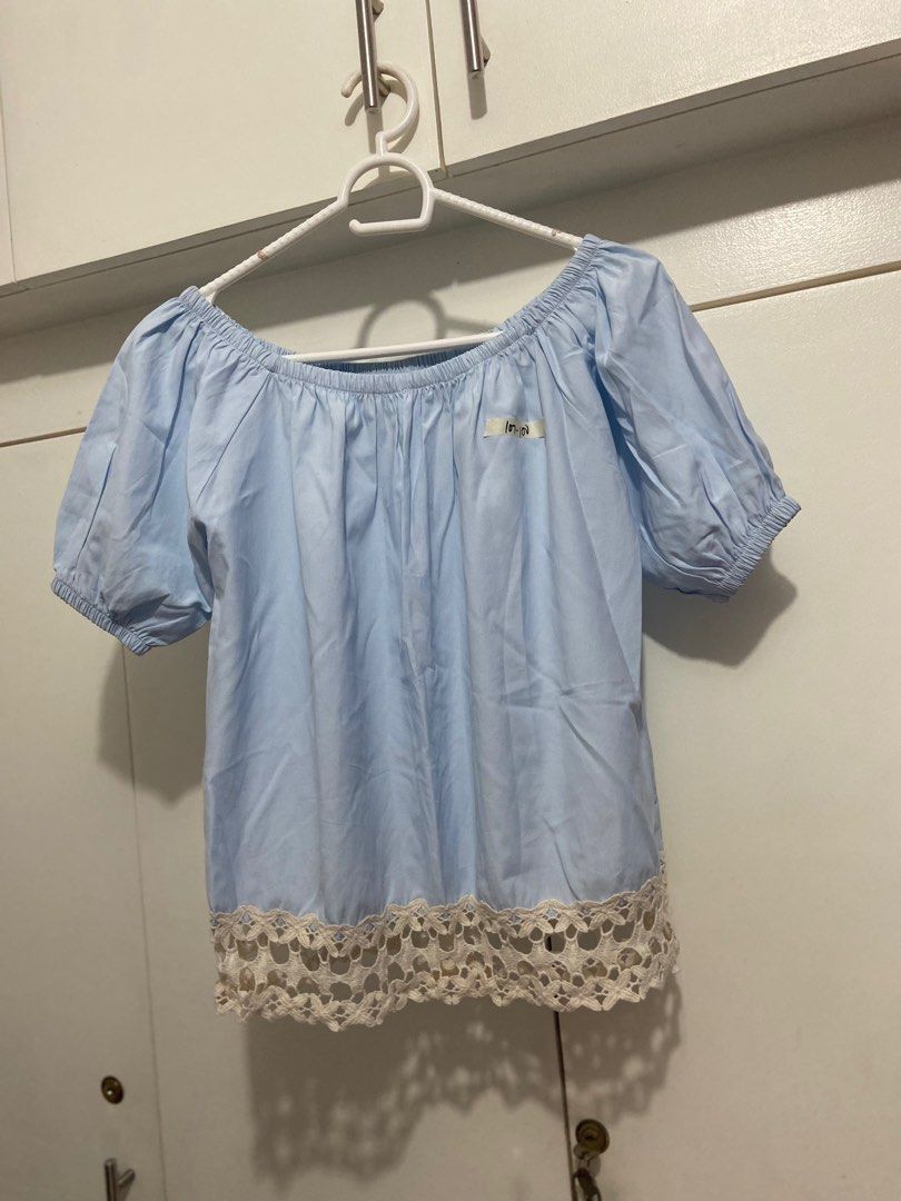 Baby blue off shoulder top, Women's Fashion, Tops, Blouses on Carousell
