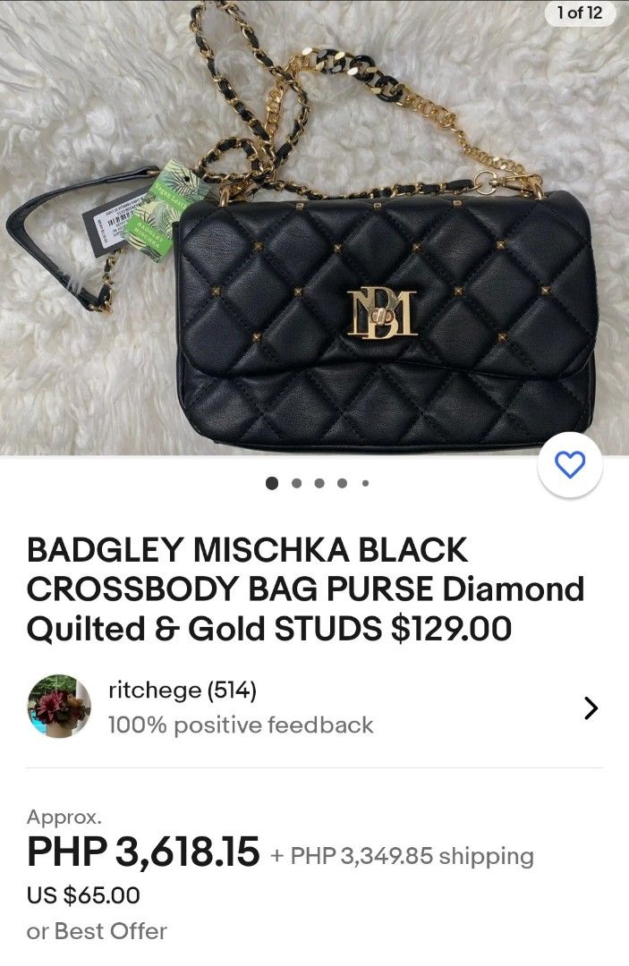 Badgley mishcka quilted handbag/sling (Category: Luxury Bags & Wallets) located in Guimba. Submitted by xeeeyaaaah (Listing ID 1274341815, Image 1). Description: about the bag: vegan leather dimensions- 10x6x2.5in no dust bag no long sling included very spacious lock: twist to open once used.