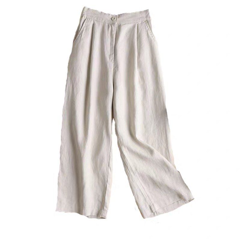 Beige and brown high waist linen Pants trousers, Women's Fashion, Bottoms, Other  Bottoms on Carousell