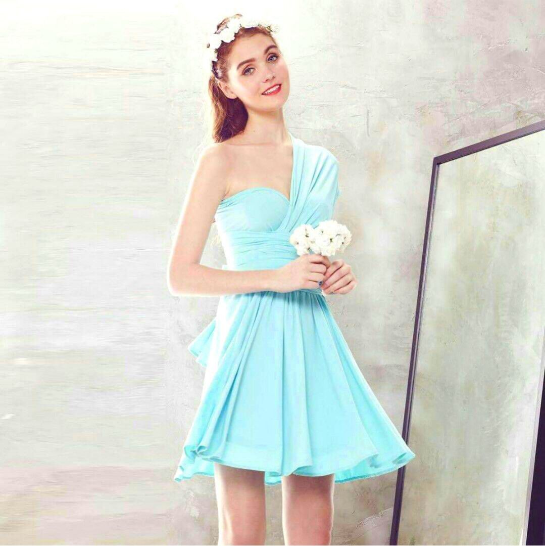 Bridesmaid Cocktail Dress Tiffany Blue Short Dress Multiple Wearing Design