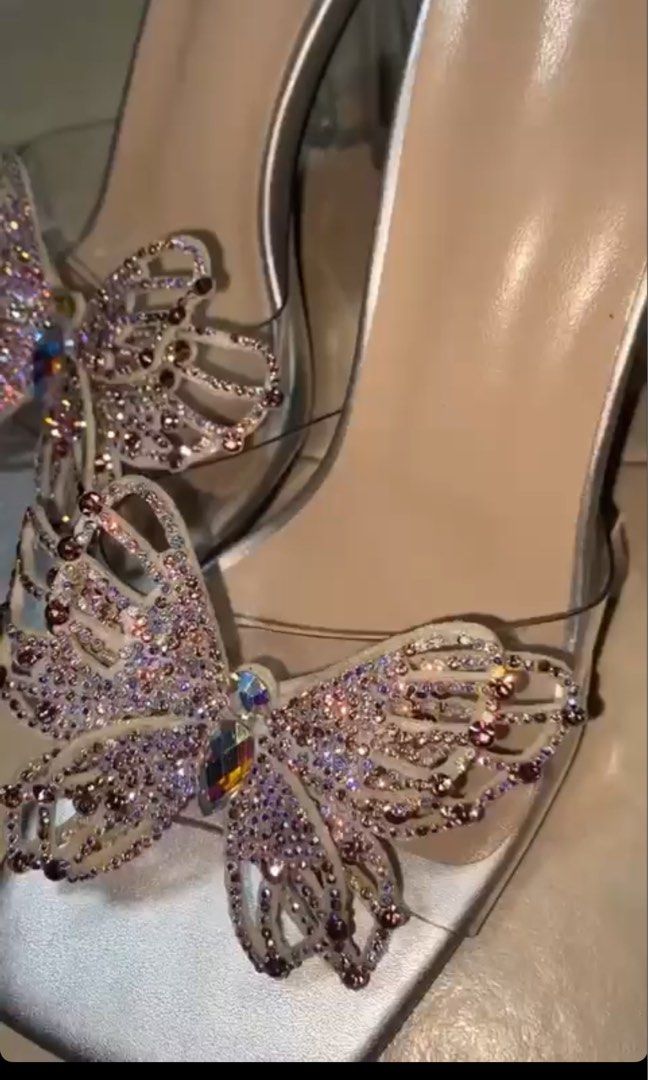 Champagne Platform High Heel Glitter Sandal Elegant Metal Chain Shoes Butterfly  Heels