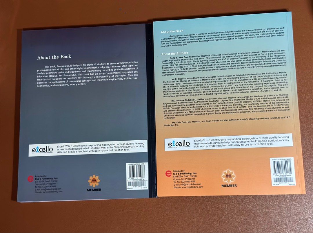 C&E Publishing | Pre-Calculus & Basic Calculus Books (Category: Textbooks) located in Manila. Submitted by sunny.field (Listing ID 1276291147, Image 2). Description: - Unsealed - Never used - P500 per book ☆ mop: gcash only ☆ payment first ☆ mod: grab or lalamove ☆ shipping fee will be shouldered by the buyer ☆ can do sdd ☆ loc: qc , mandaluyong, robman.