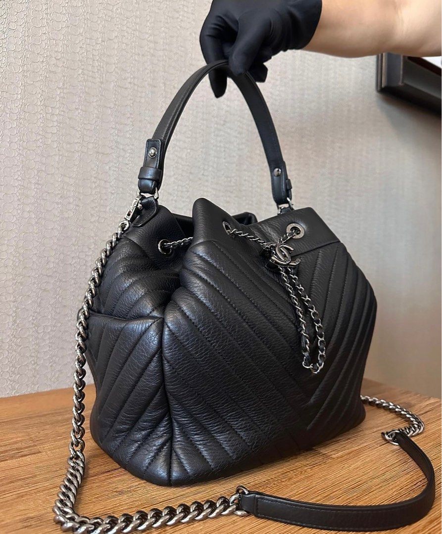 Chanel Chevron Deerskin Drawstring Bag