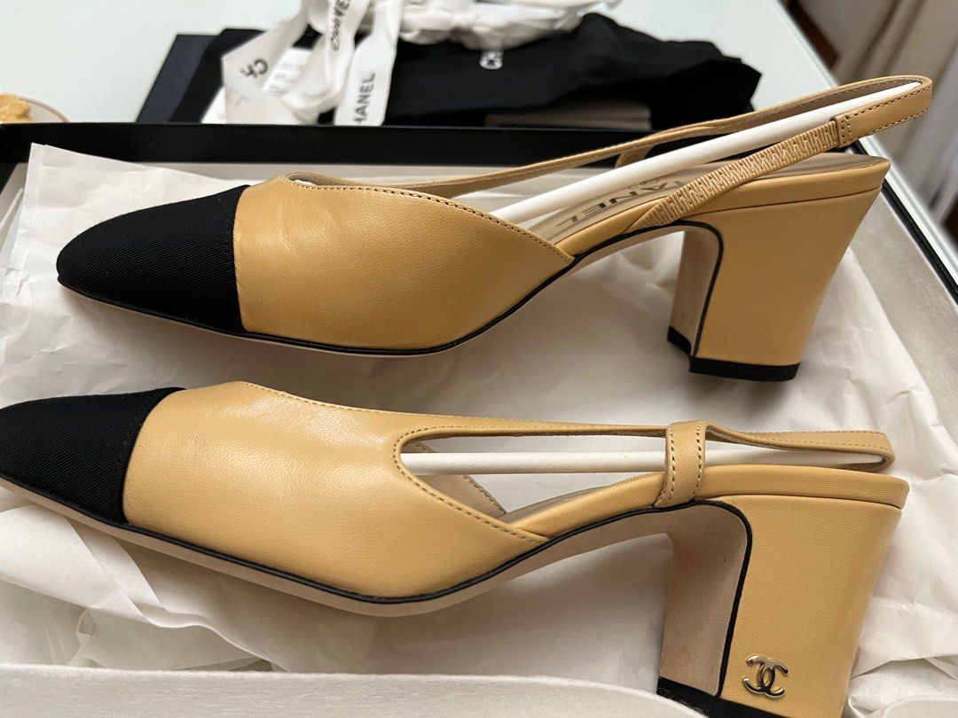 Chanel beige and deals black slingbacks