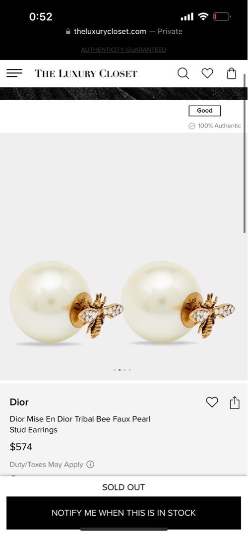 Christian Dior bee pearl earrings