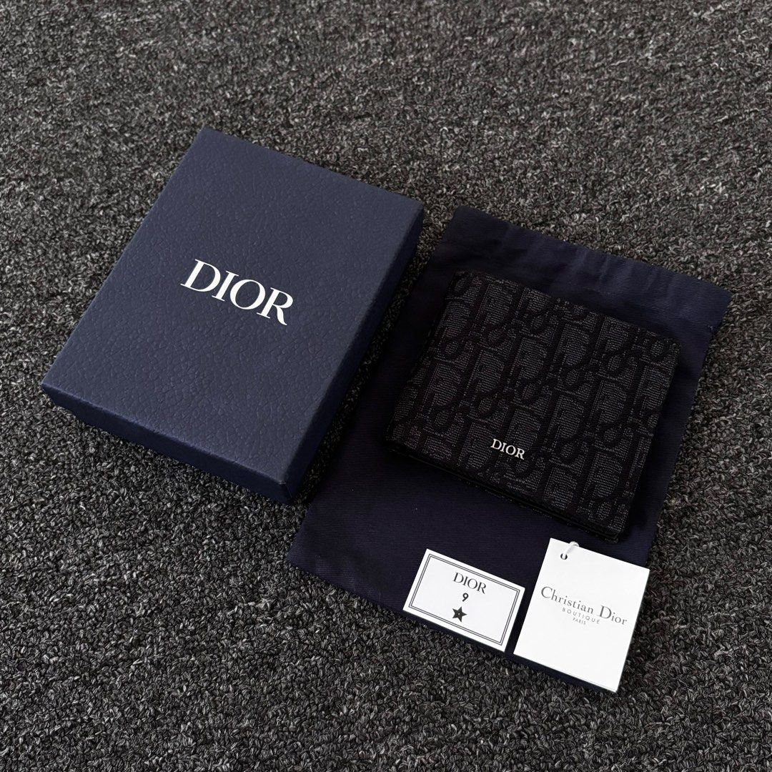 Bi-Fold Card Holder Beige and Black Dior Oblique Jacquard